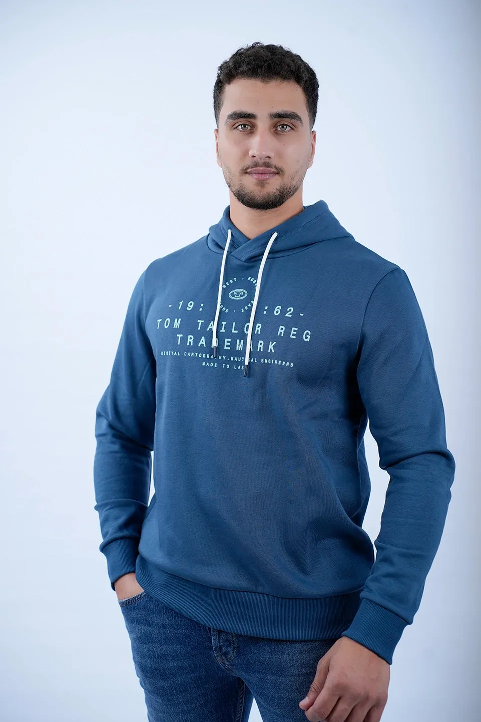 Tom Tailor Blue Hoodie With Logo Front Design