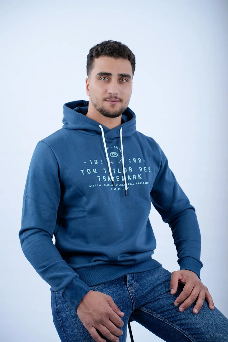 Tom Tailor Blue Hoodie With Logo Front Design