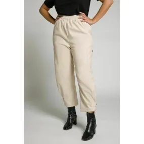 Ulla Popken Leather Look Cargo Pants in Beige