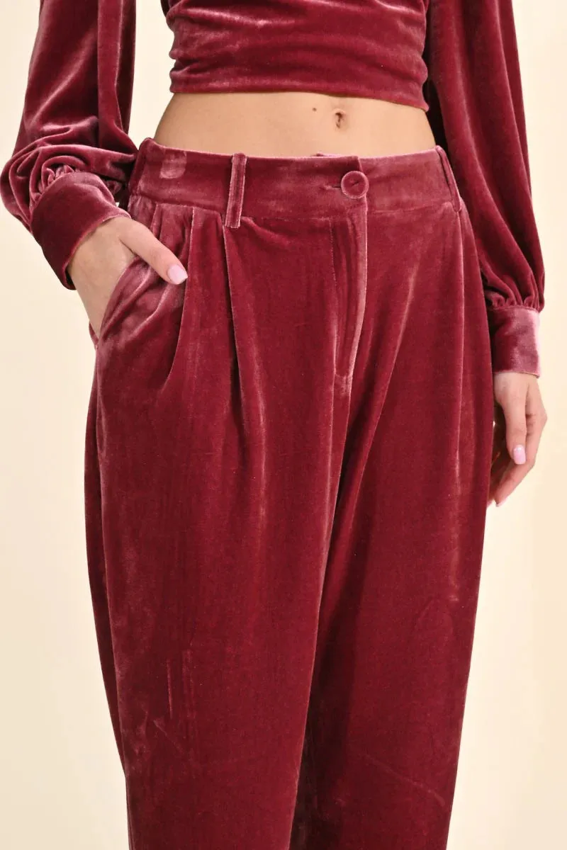 Velvet Cigarette Pants - Pink