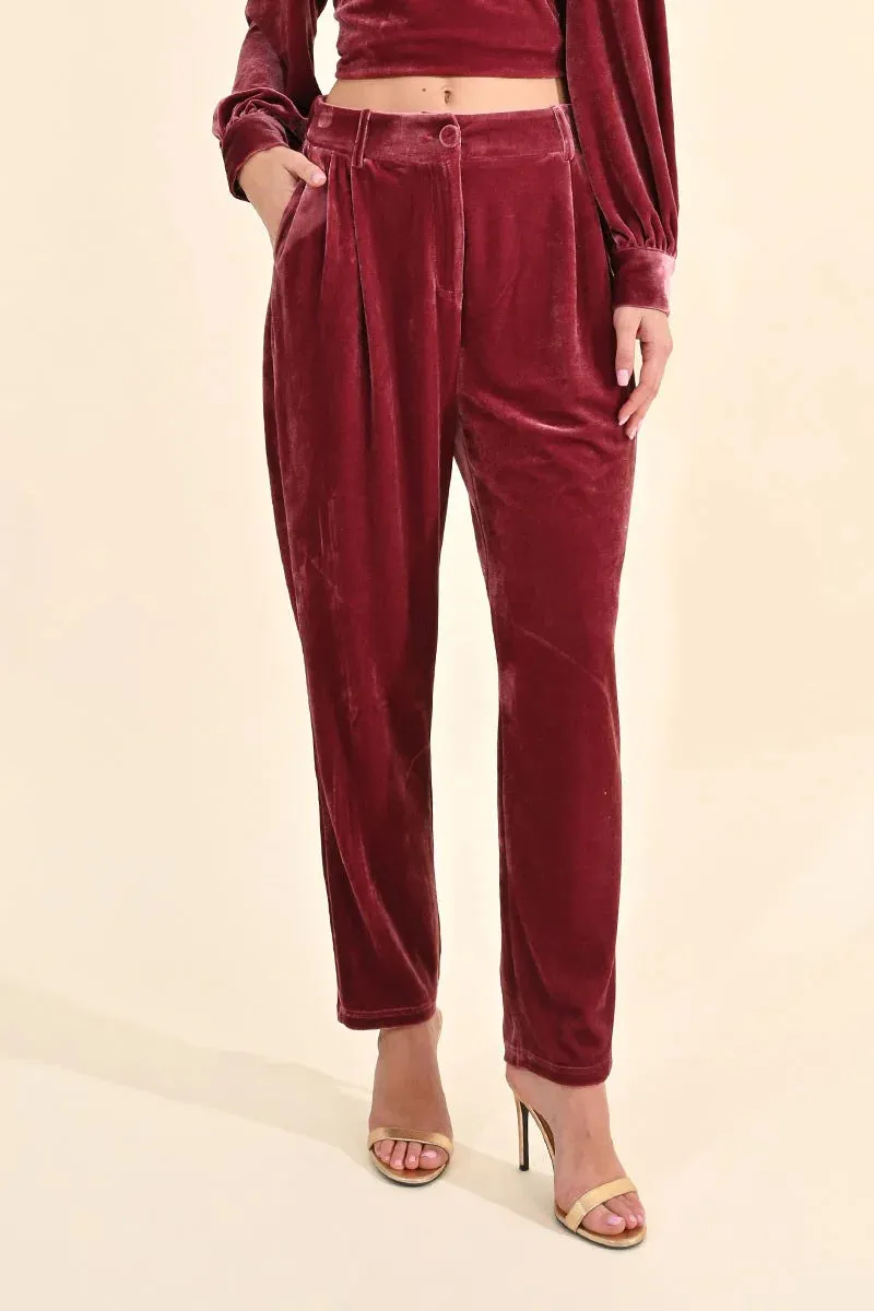 Velvet Cigarette Pants - Pink