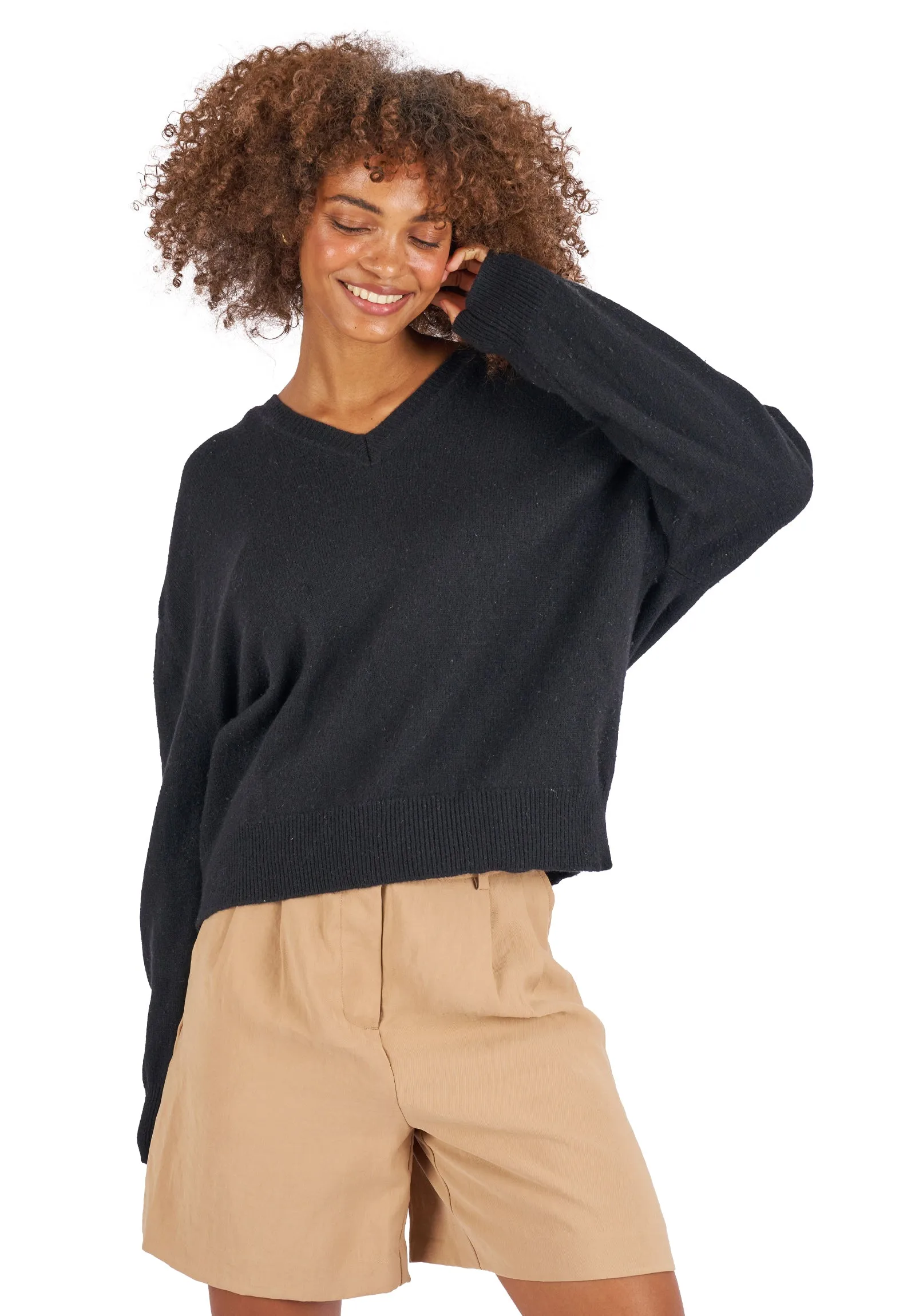 Viola Black Relaxed Merino Wool Sweater