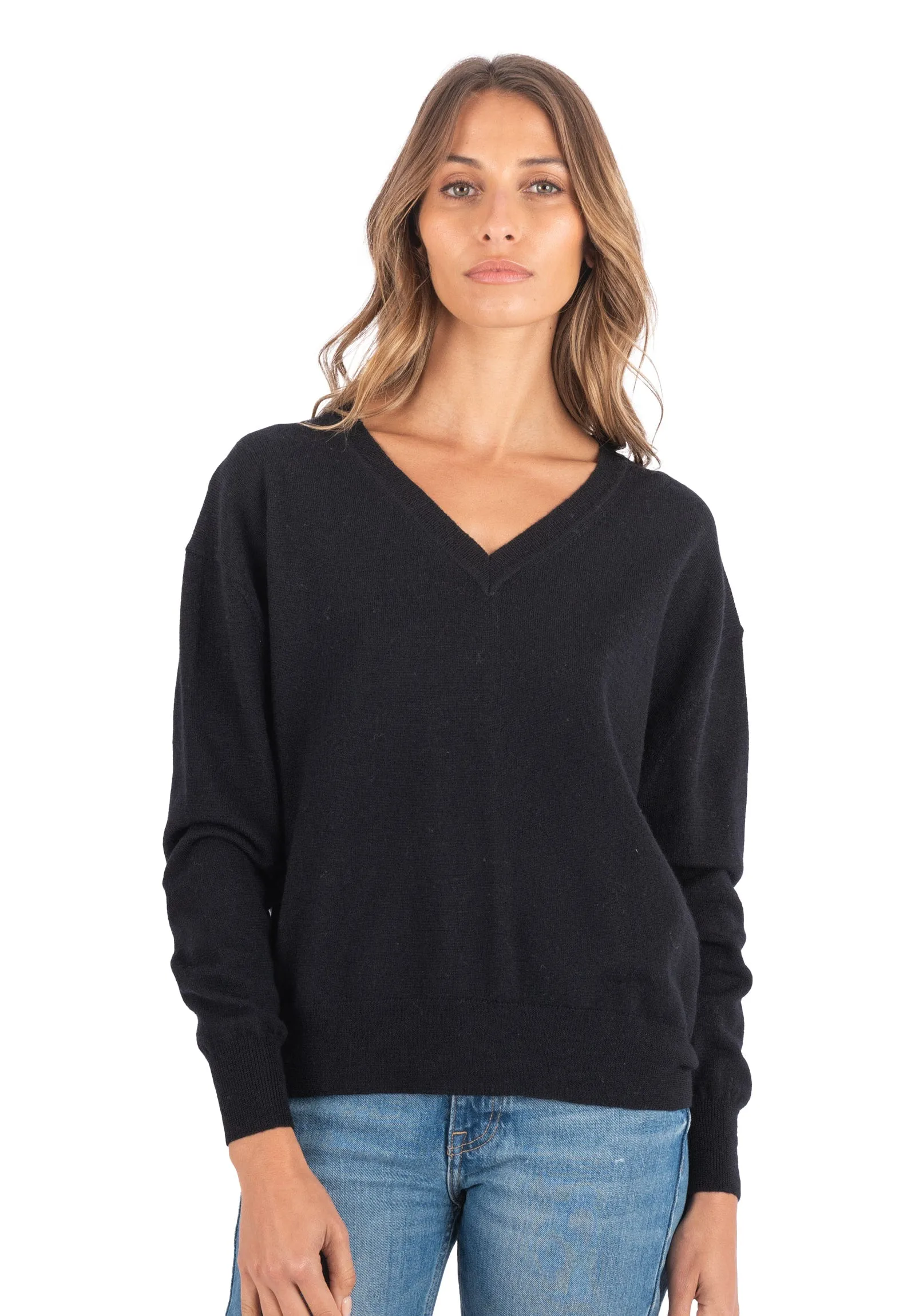 Viola Black Relaxed Merino Wool Sweater