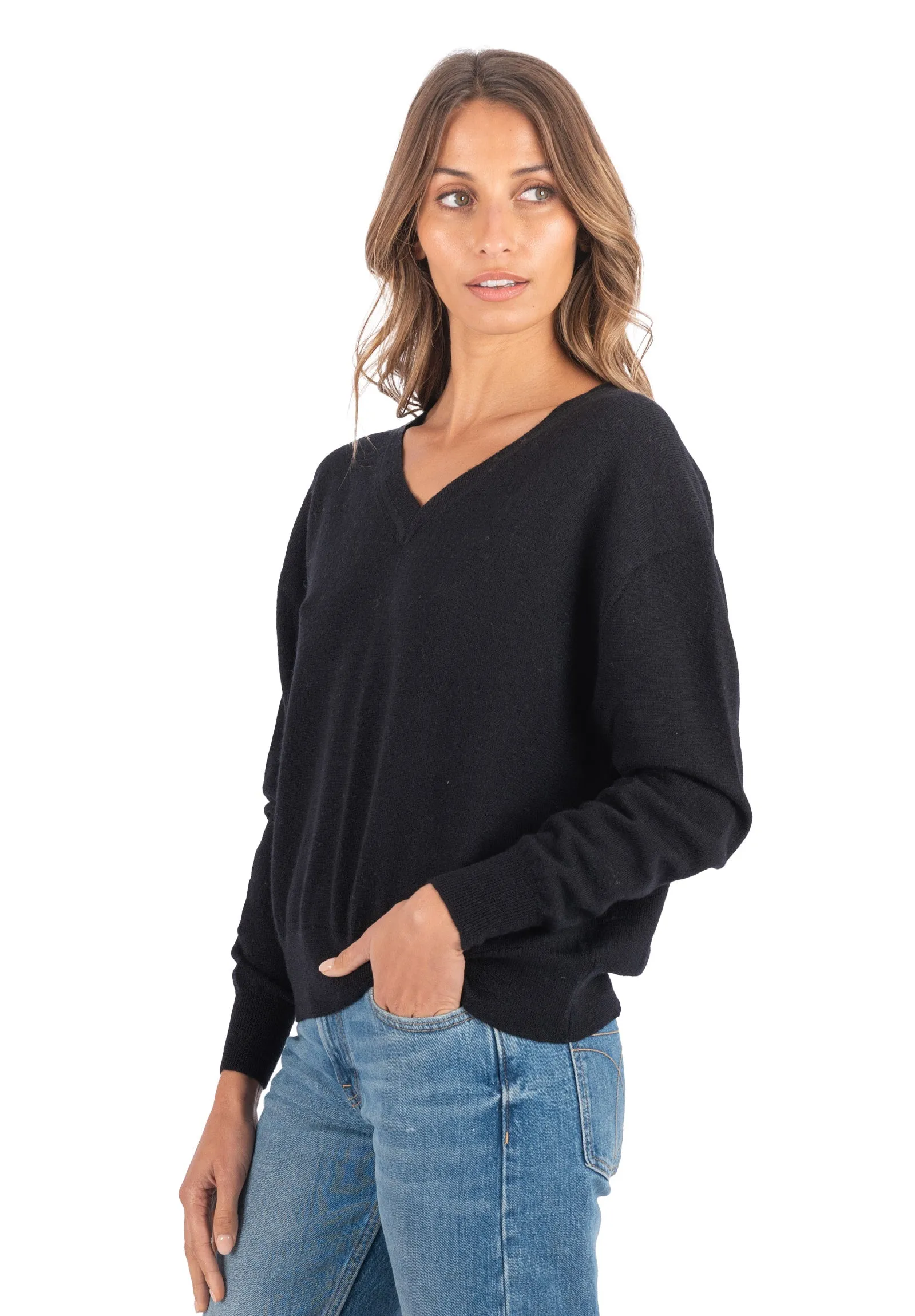 Viola Black Relaxed Merino Wool Sweater