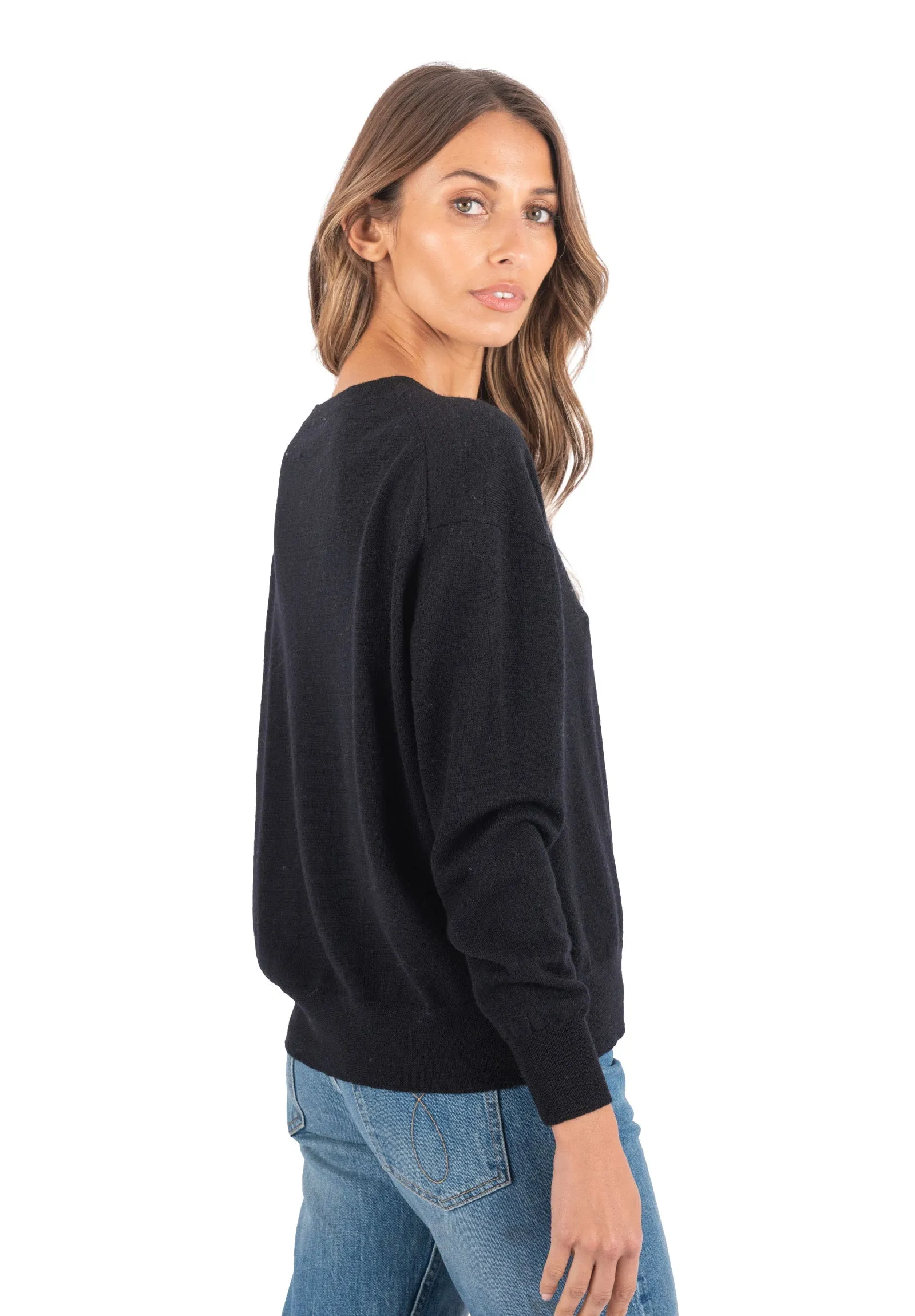 Viola Black Relaxed Merino Wool Sweater