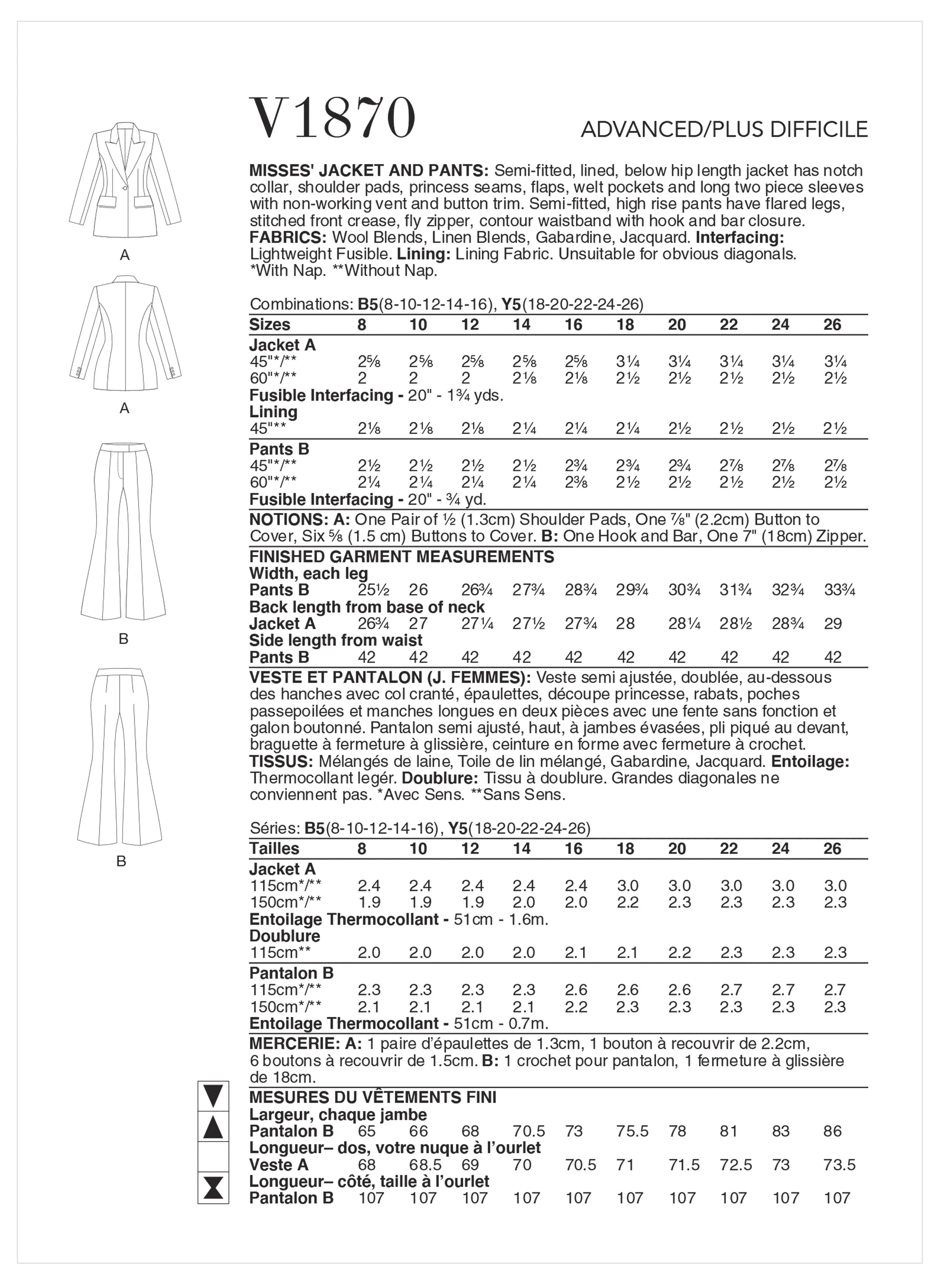 Voguepattern V1870 Misses' Jacket and Pants