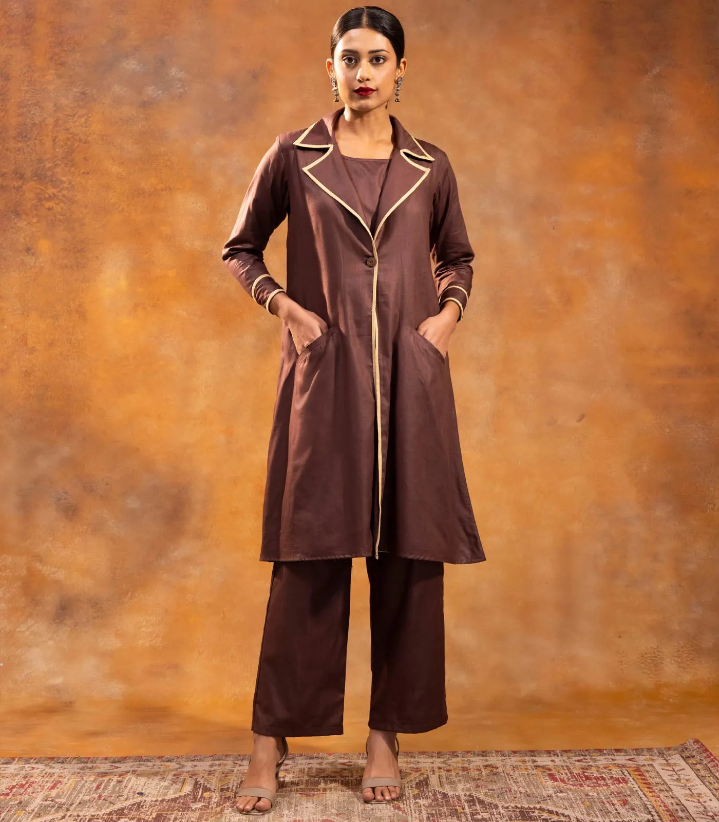 Walnut Brown Linen Jacket Dress