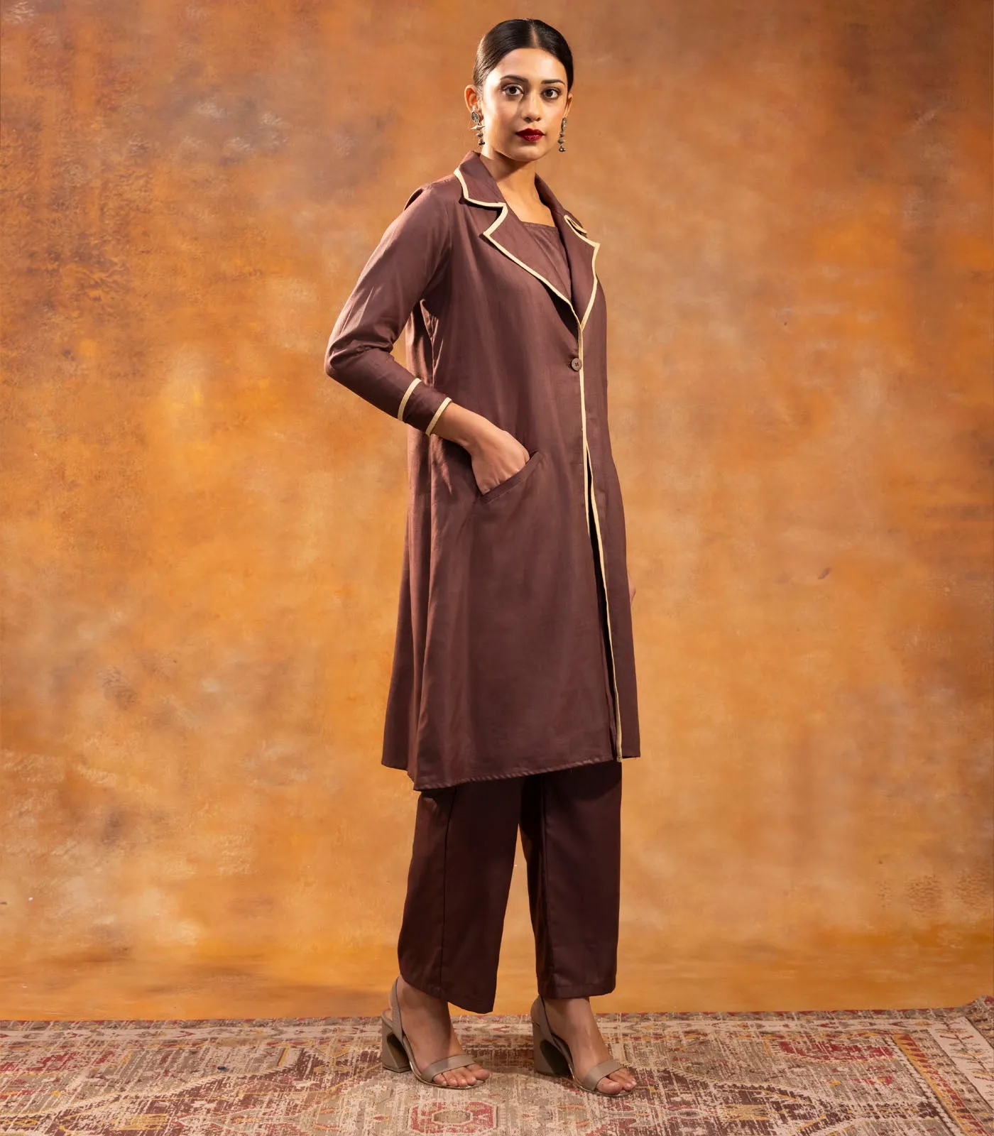 Walnut Brown Linen Jacket Dress