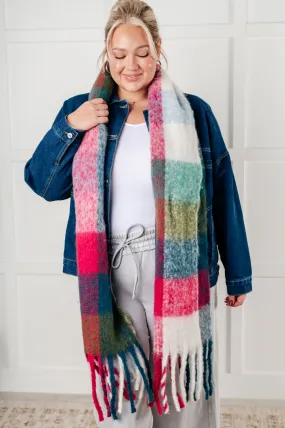 Wanderlust Wrap Oversized Plaid Fringe Scarf in Magenta and Teal