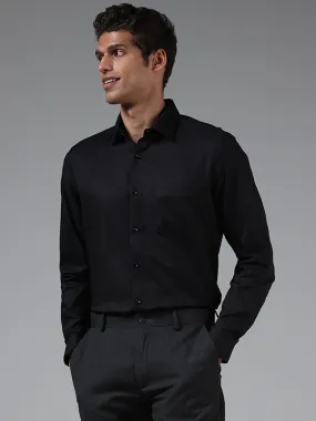 WES Formals Black Cotton Ultra-Slim Fit Shirt