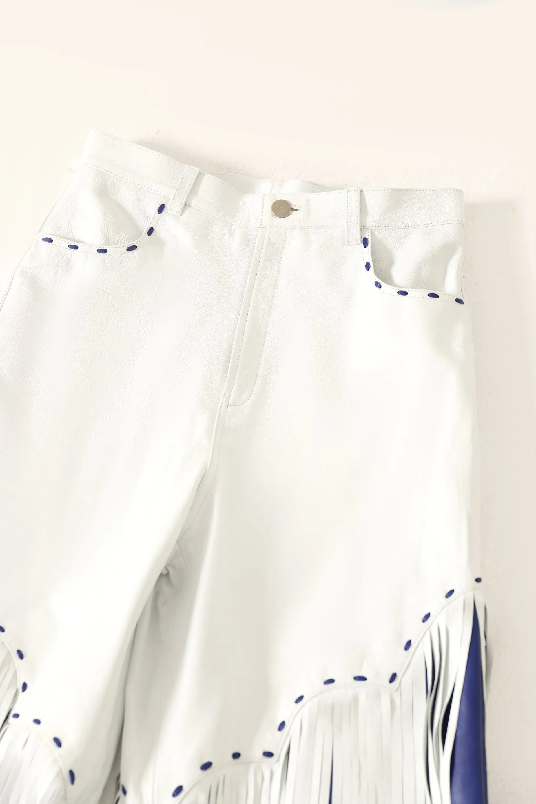 WHITE BLUE LEATHER PANTS