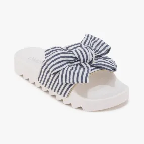 White Gingham Chunky Flat Mule