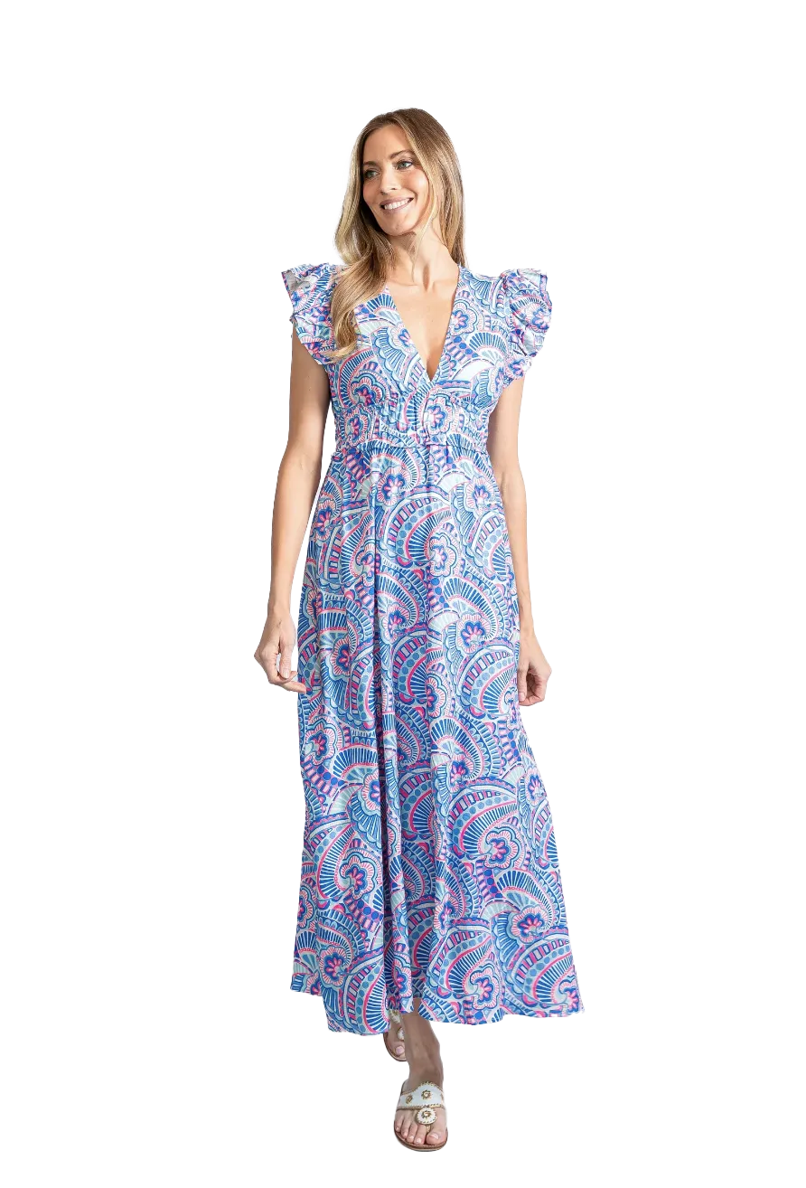 Ws Flutter Sleeve V-Neck Maxi Dress Kaleidoscope