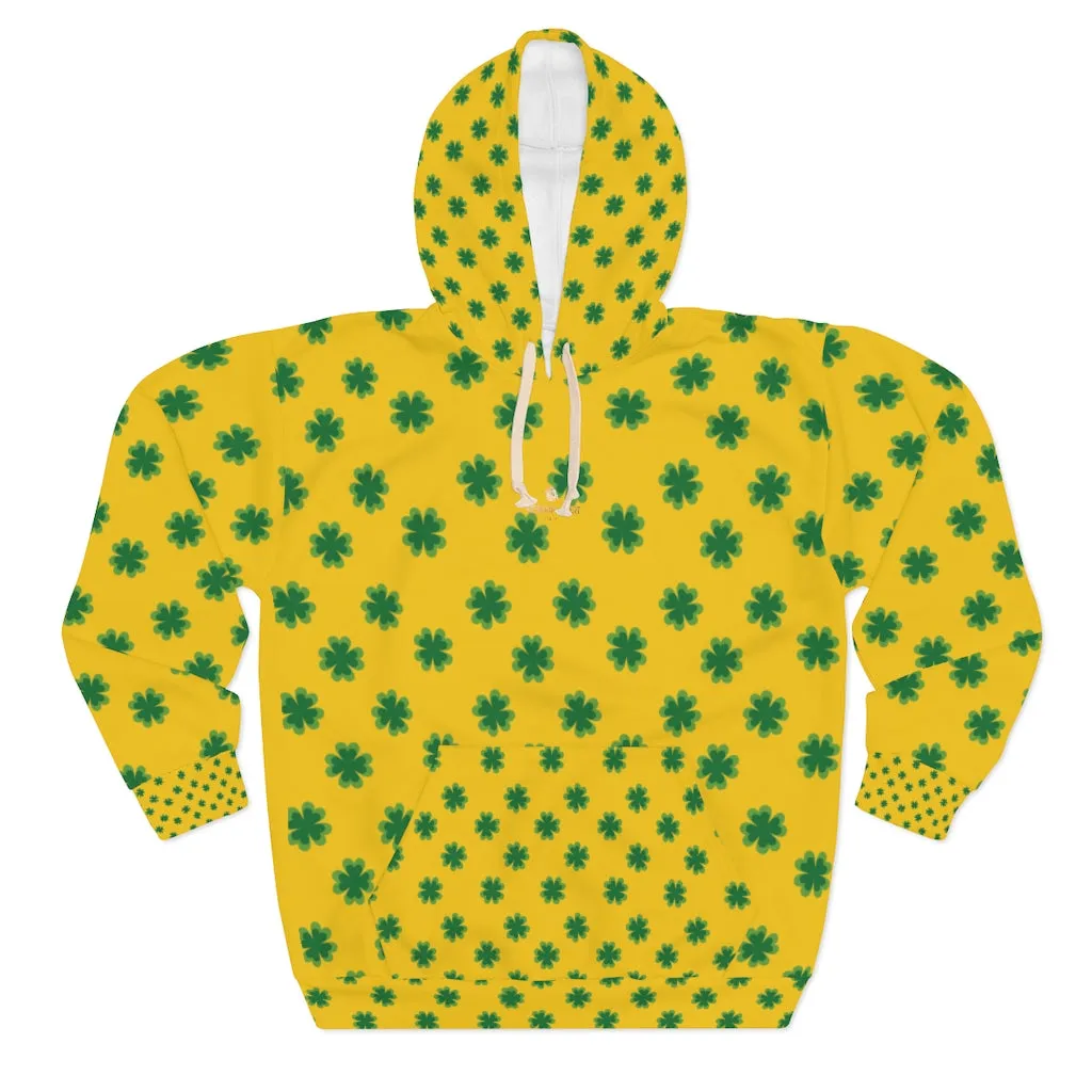 Yellow Green Clover Unisex Hoodies, Yellow Green Clover St. Patrick's Day Unisex Pullover Hoodie For Men/Women- Made in USA