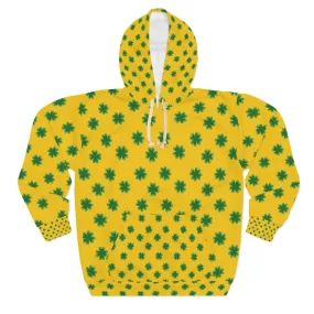 Yellow Green Clover Unisex Hoodies, Yellow Green Clover St. Patrick's Day Unisex Pullover Hoodie For Men/Women- Made in USA